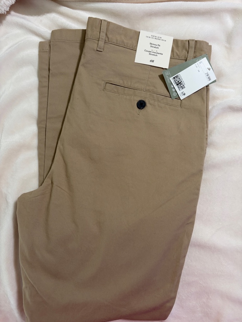 H&M Men's Slim Straight Chinos in Tan, skinny fit, inseam 30-32